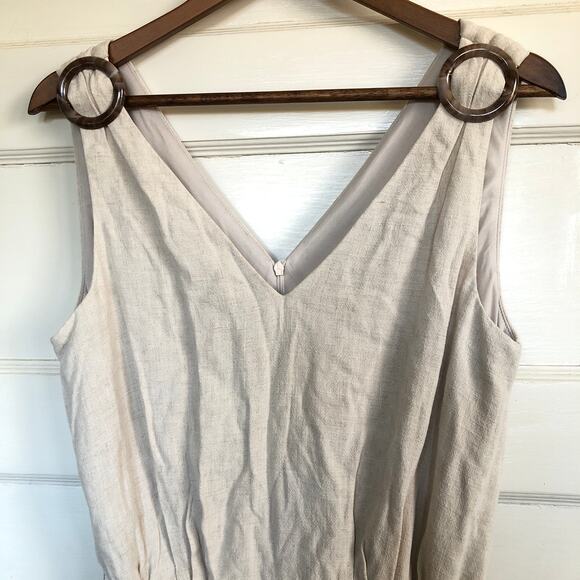 London Times Linen Blend Sleeveless Romper Tortoise Rings Belted M Quiet Luxury - Picture 3 of 10